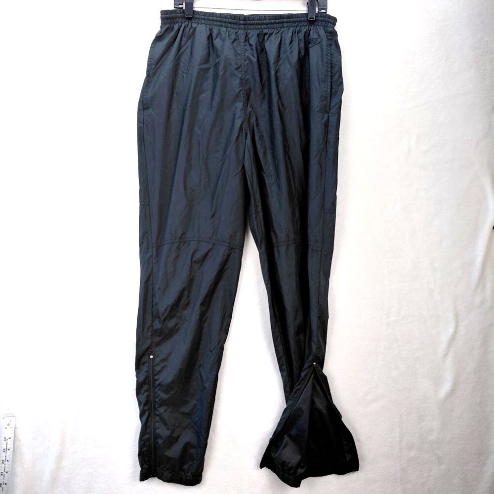 Vintage Nike Track Pants Men Large Black 90s Nylon Windbreaker Joggers Ankle Zip